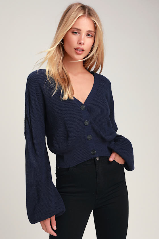 Staying Cozy Navy Blue Cropped Cardigan Sweater 3