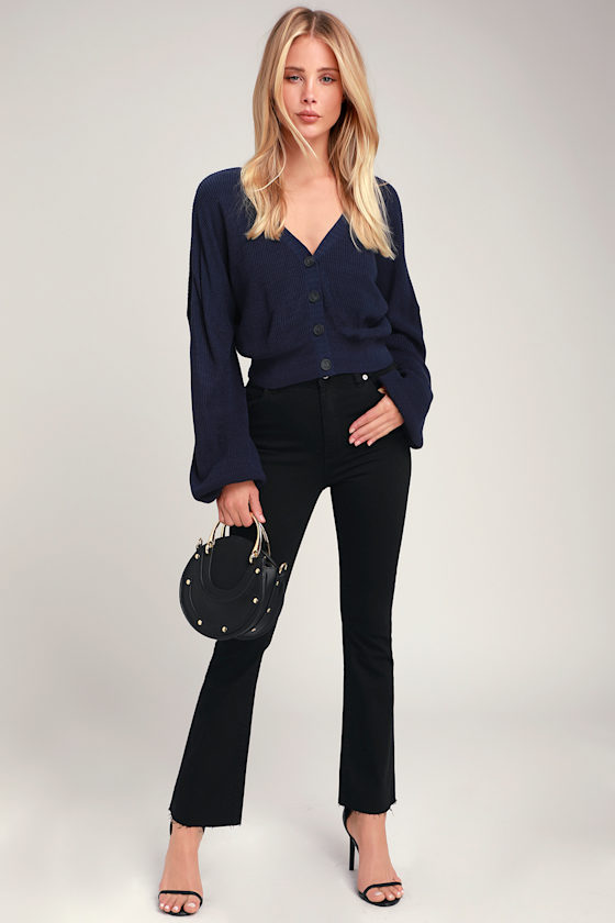 Cute Navy Blue Cardigan - Cropped Cardigan - Knit Cardigan