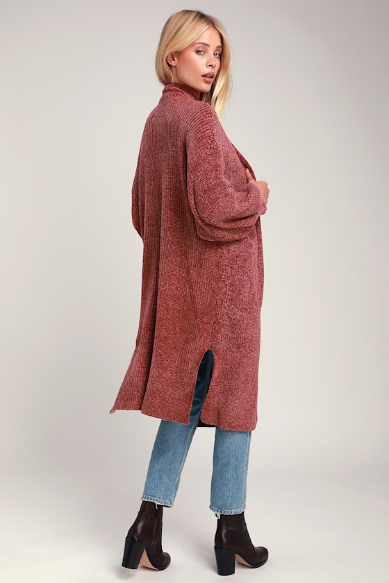 At Home Rusty Rose Chenille Long Cardigan Sweater 2