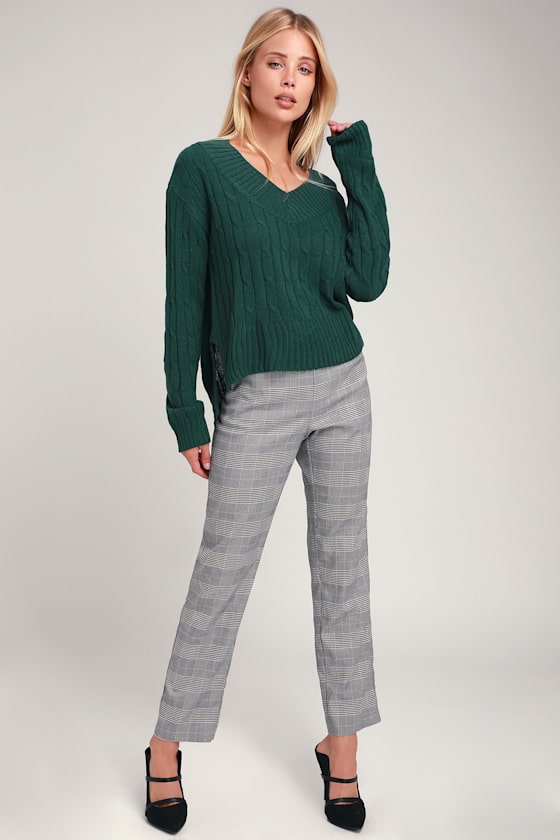 Prosperity Forest Green Cable Knit V-Neck Sweater 3