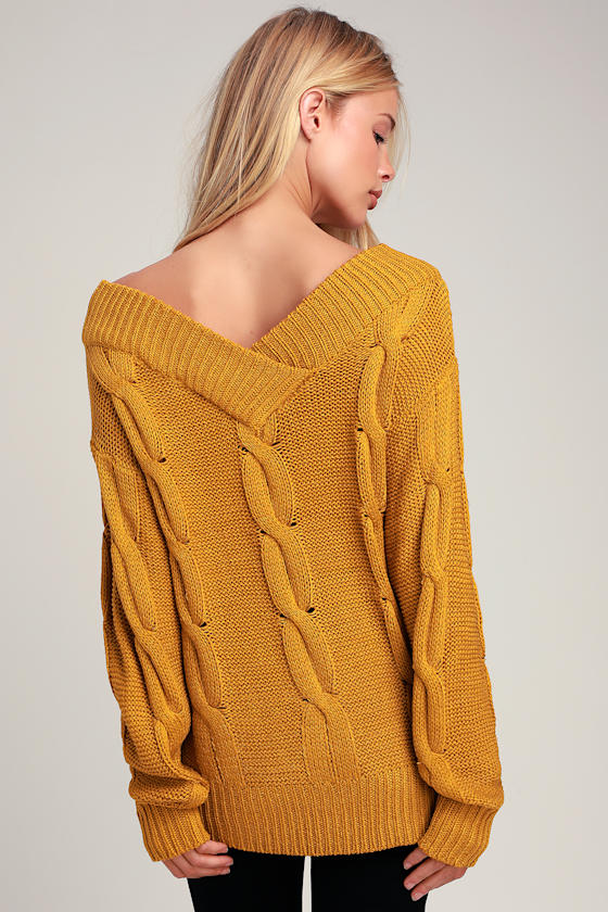Autumn Skies Golden Yellow Cable Knit V-Neck Sweater 5