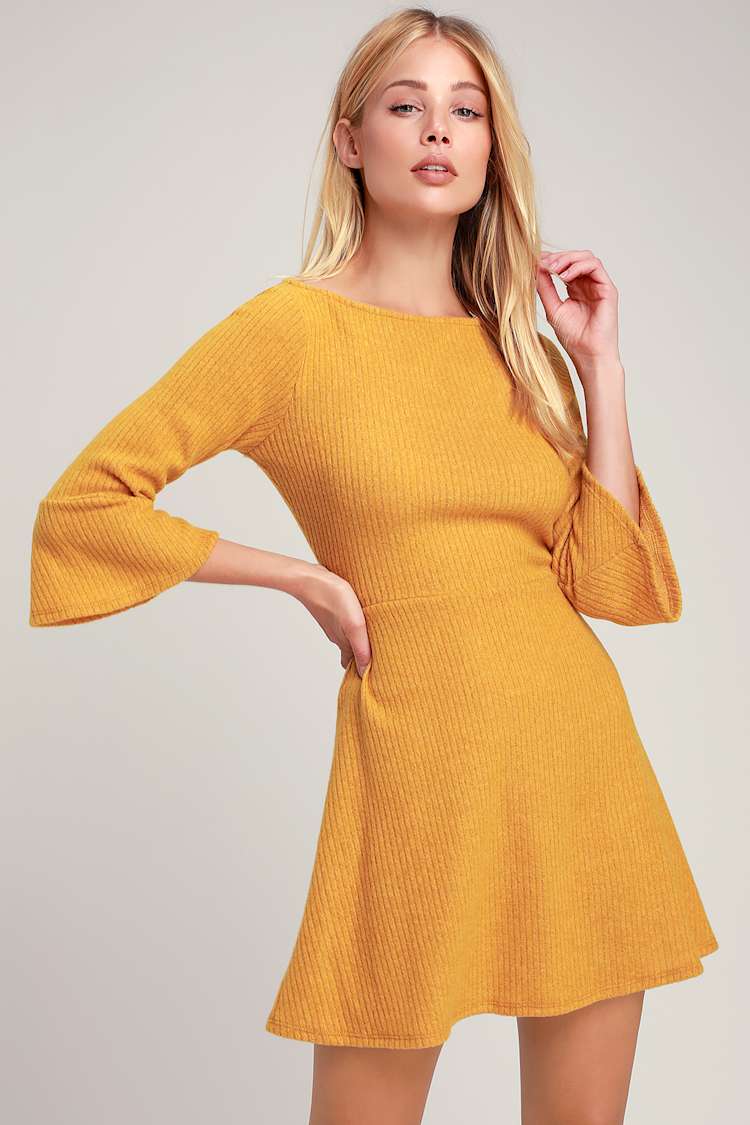 yellow skater dress with sleeves Yellow Floral Skater Dress Short Sleeve Ruched