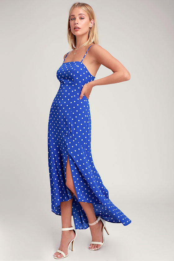 Addi Royal Blue Polka Dot Midi Dress 4