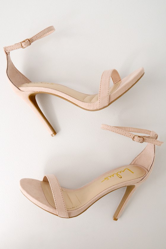blush suede ankle strap heels