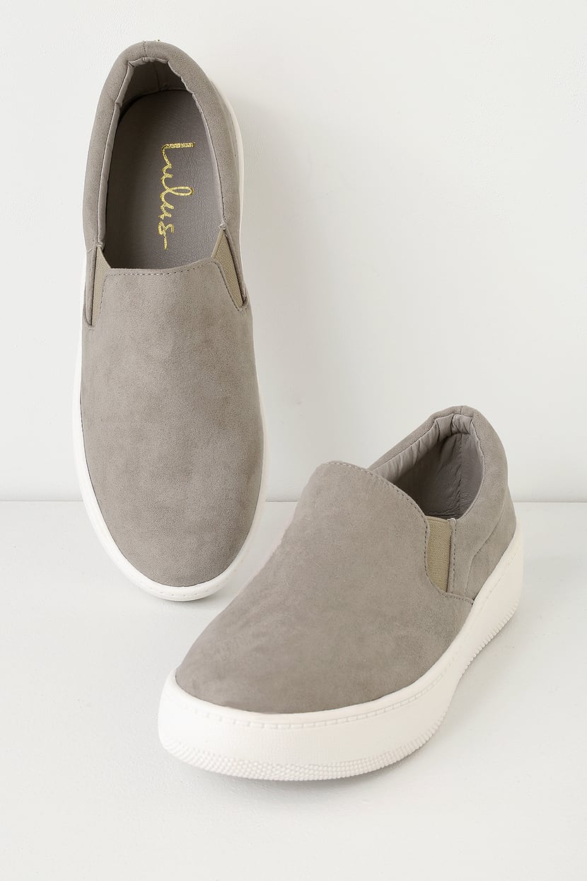 Grey Suede Slip-On Flatform Sneakers | Womens | 11 (Available in 9, 8.5, 8, 7.5, 7, 6.5, 6, 5.5, 5, 10) | Vegan Friendly | Lulus
