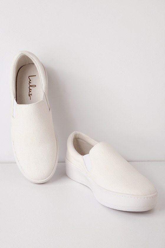 Cute White Sneakers - Canvas Slip-On 