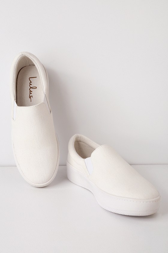 Lulus Dylann White Canvas Slip-on Flatform Sneakers