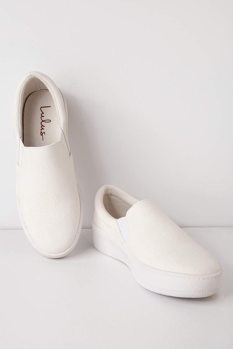 Cute White Sneakers - Canvas Slip-On Sneakers - Flatform Sneakers - Lulus