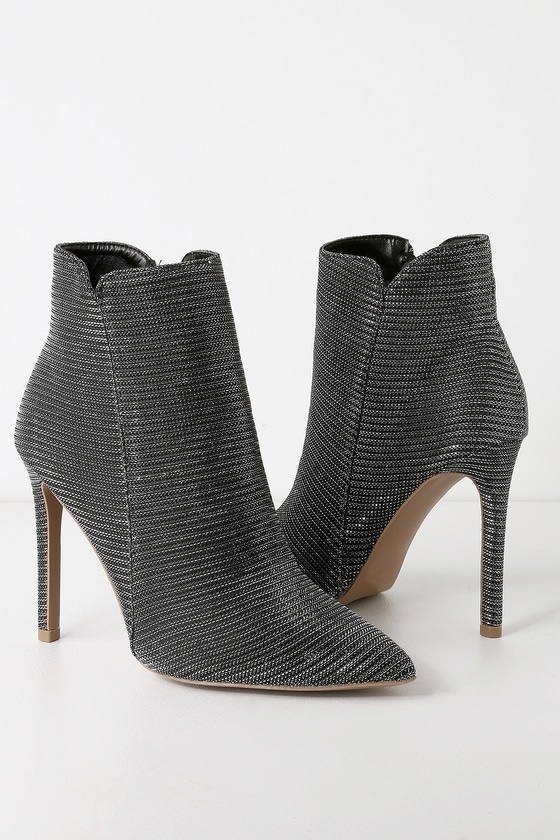 black booties with silver heel