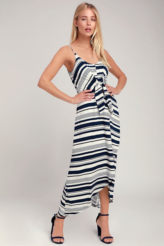 Women White & Blue Striped Printed Two-Piece Dress main image 1