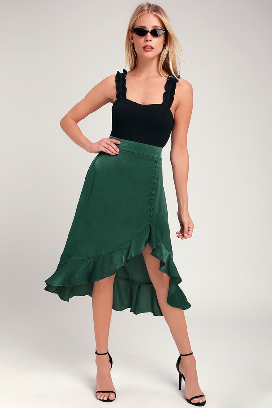 Chic Forest Green Skirt - Ruffled Midi Skirt - Button Front Skirt - Lulus