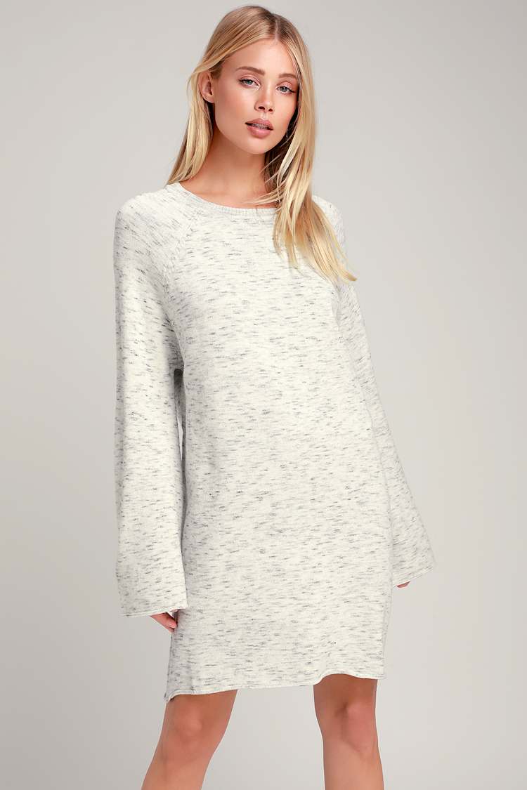 Cozy Heather Grey Dress - Sweater Dress - Bell Sleeve Dress - Lulus Cozy Heather Grey Dress - Sweater Dress - Bell Sleeve Dress - Lulus