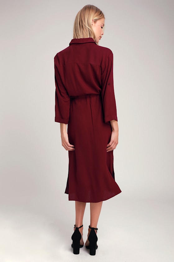 Classic Plum Purple Shirt Dress Long Sleeve Dress Midi Dress Lulus