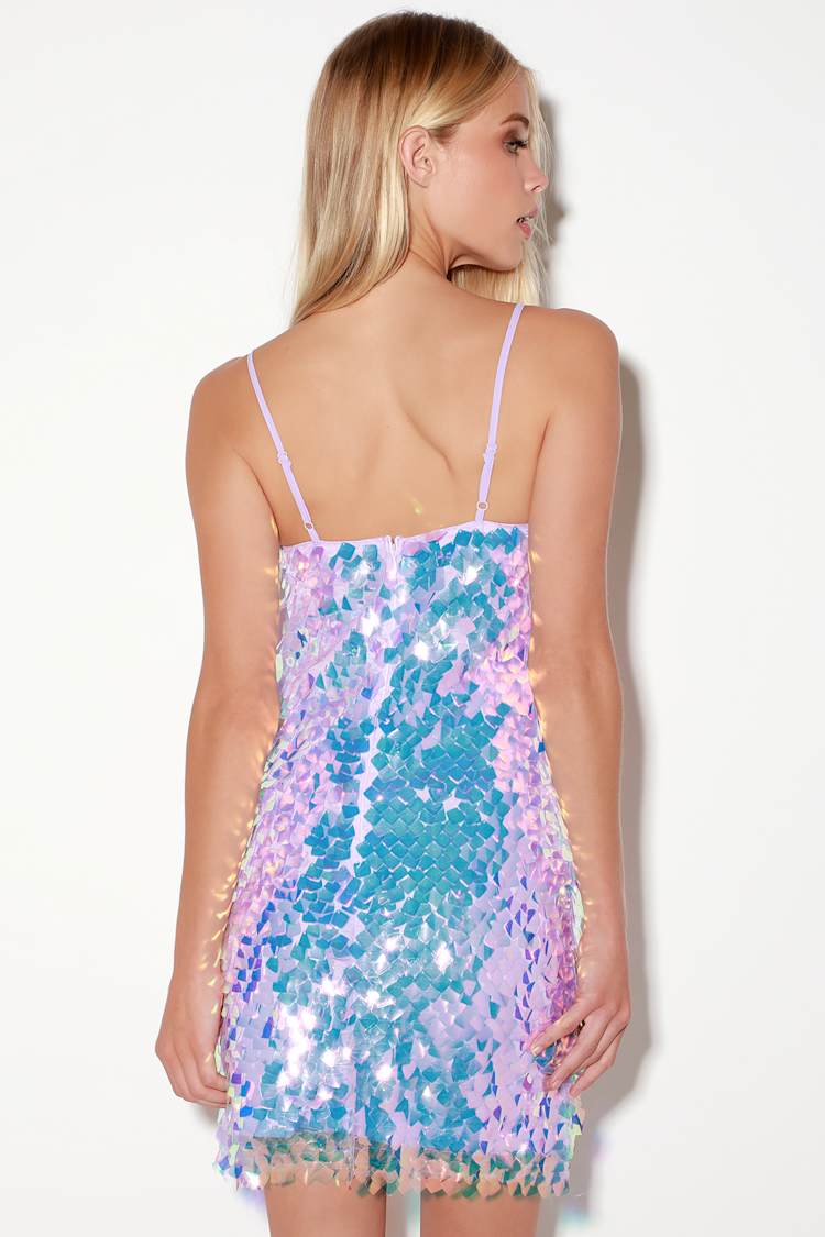 Club Queen Lavender Iridescent Sequin Mini Dress