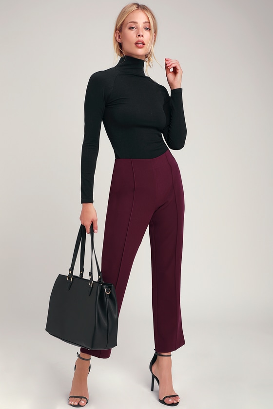 plum coloured trousers