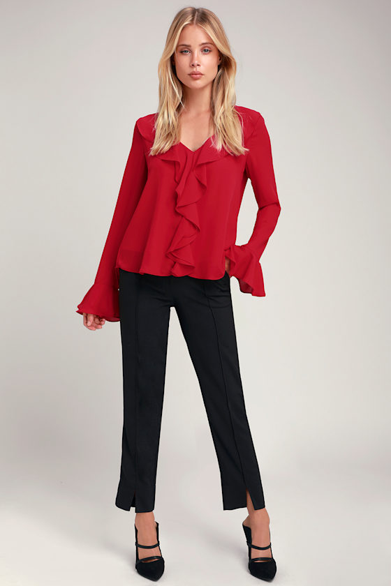 Powerful Love Red Ruffled Flounce Sleeve Top 3