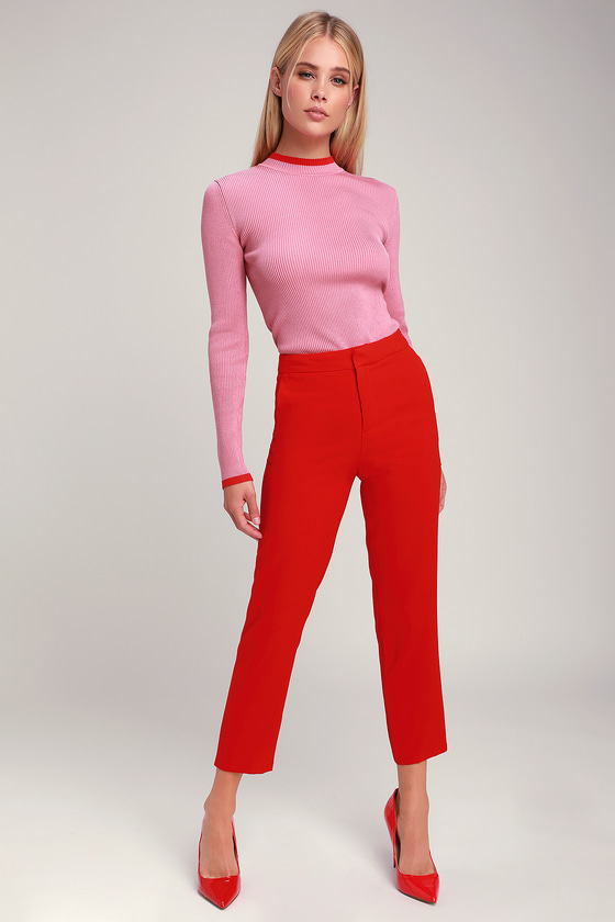 red cropped pants womens