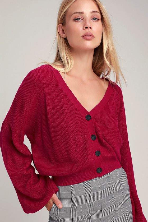 Cute Magenta Cardigan - Cropped Cardigan - Knit Cardigan - Lulus