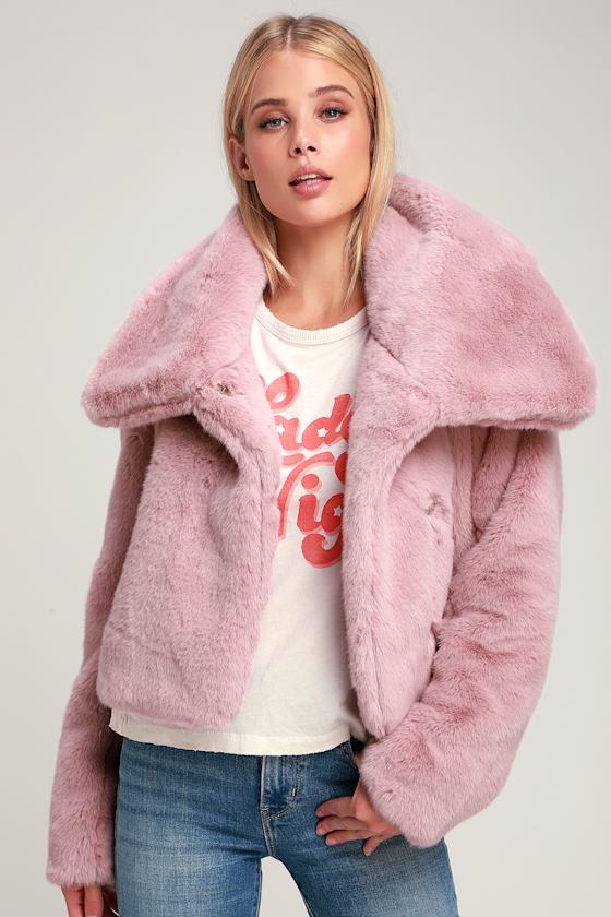Rosalind Mauve Pink Cropped Faux Fur Jacket 2