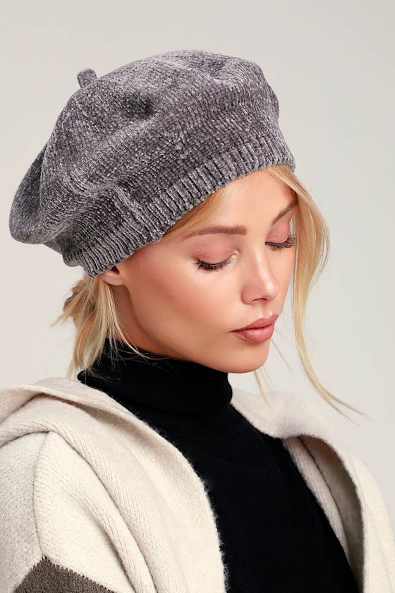 Chic Grey Beret Chenille Beret Beret Grey Hat Lulus