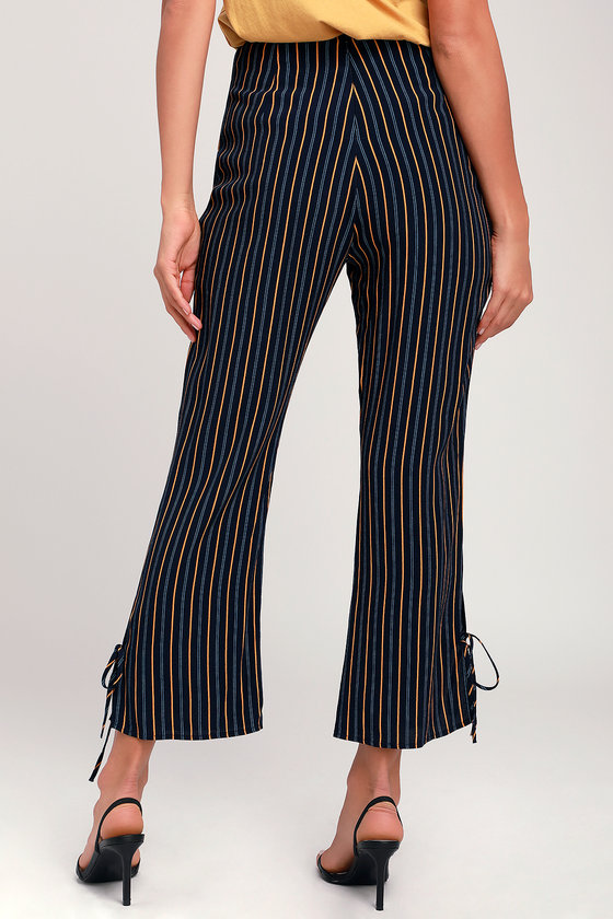 Cute Navy Blue Striped Pants - Culotte Pants - Cropped Pants