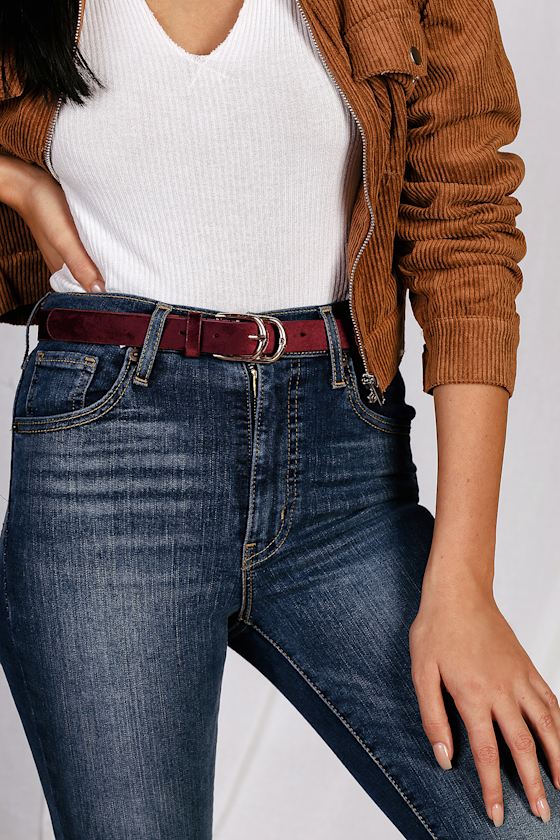 Double Down Burgundy Velvet Double Buckle Belt 1