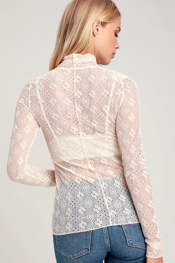 Sweet Memories Ivory Sheer Lace Turtleneck Top 5