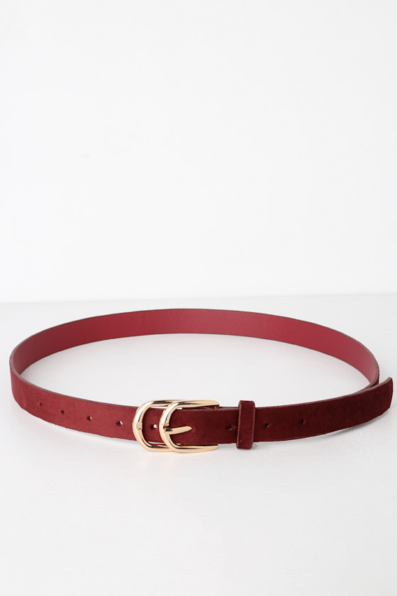 Double Down Burgundy Velvet Double Buckle Belt 4