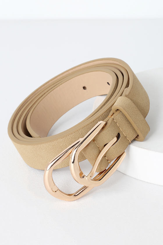 Double Down Dark Beige and Gold Double Buckle Belt 1