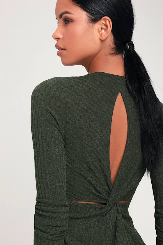Put on Your Playlist Olive Green Long Sleeve Bodycon Dress 1