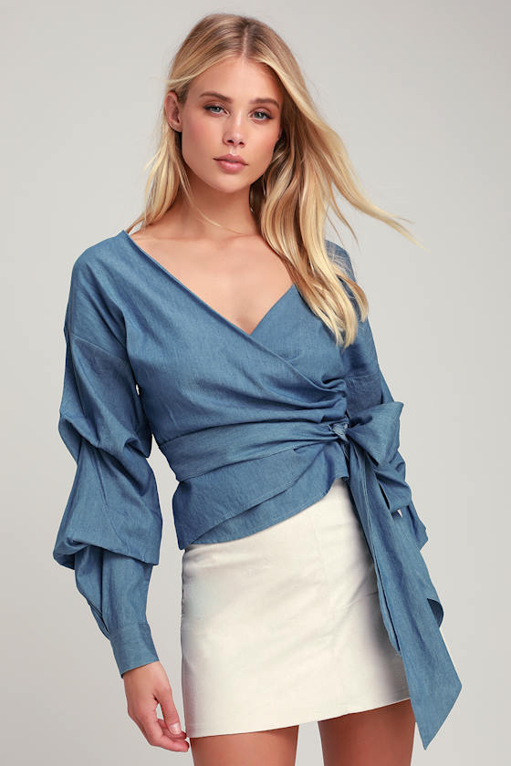 chambray wrap top
