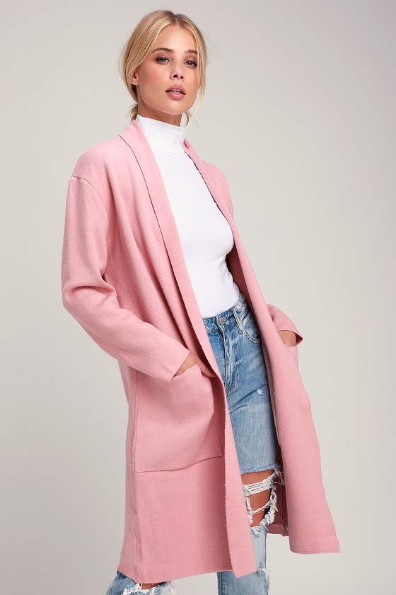 Chic Pink Sweater Coat - Open-Front Cardigan - Cardigan Coat - Lulus