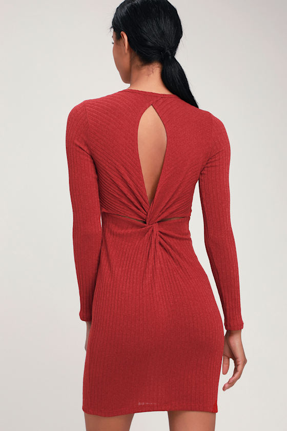 Put on Your Playlist Rust Red Long Sleeve Bodycon Dress 4