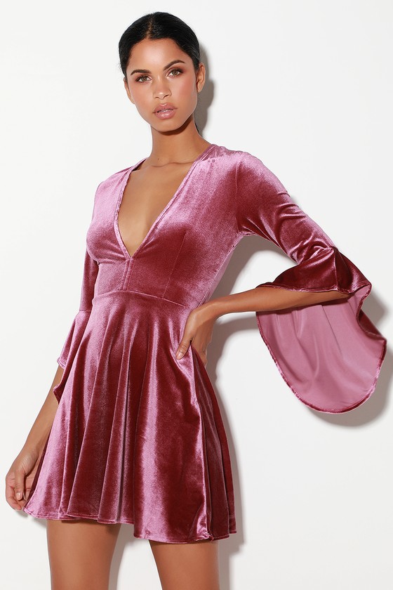 Cute Mauve Dress - Velvet Dress - Skater Dress - Lulus