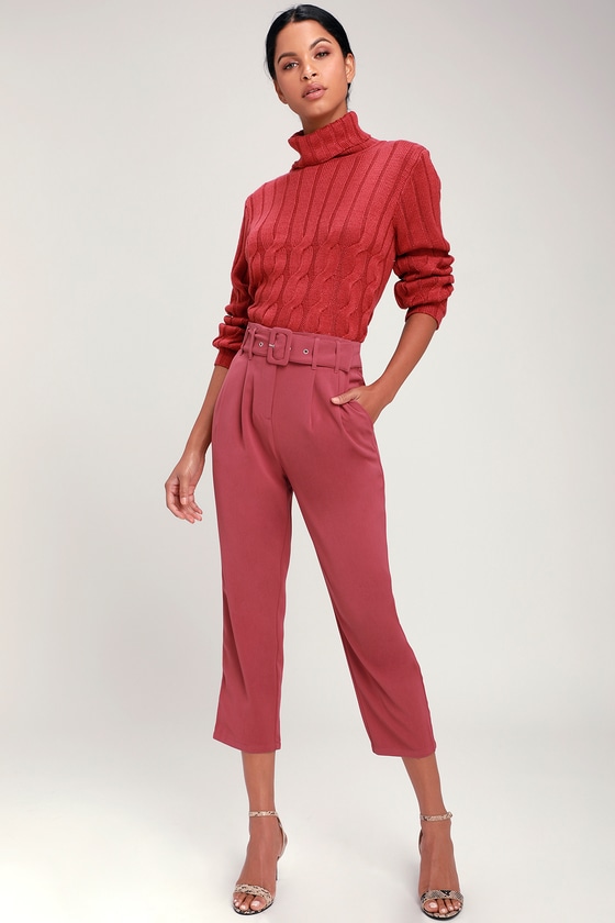 Chic Rusty Rose Pants - Belted Trouser Pants - Belted Pants - Lulus