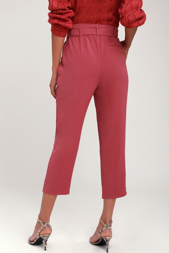 Chic Rusty Rose Pants - Belted Trouser Pants - Belted Pants