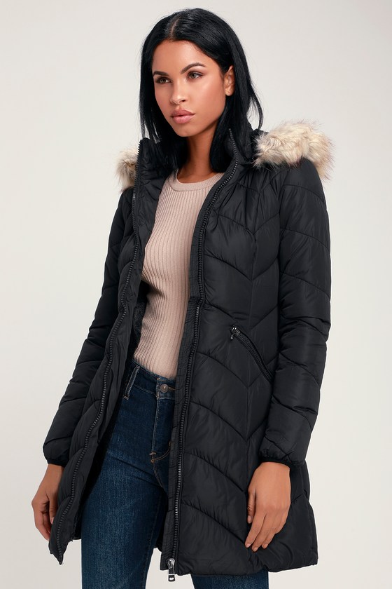 midi black puffer coat