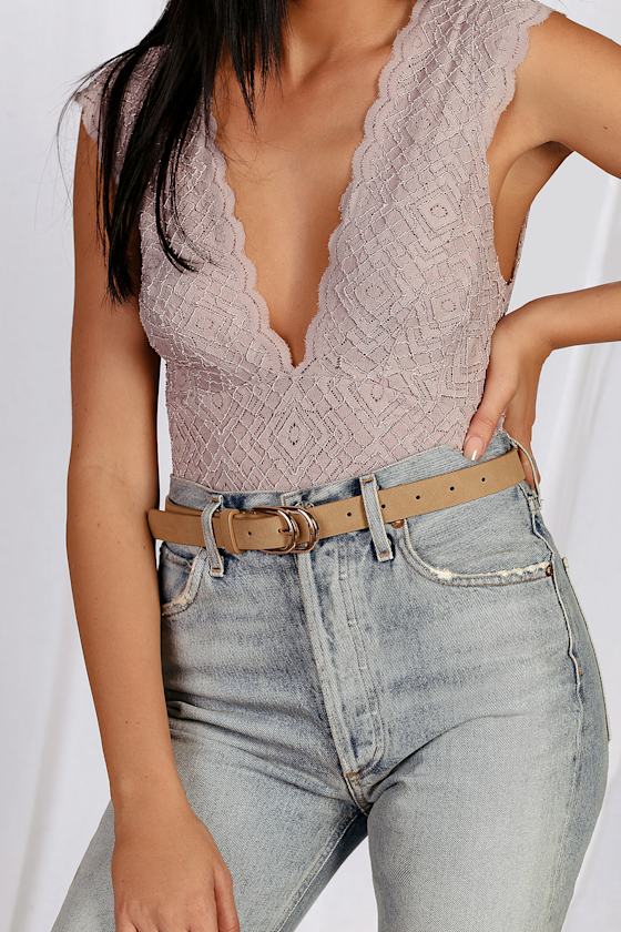 Double Down Dark Beige and Gold Double Buckle Belt 1