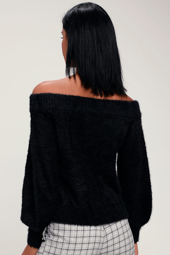Fuzzy Black Off The Shoulder Sweater (M-L) 