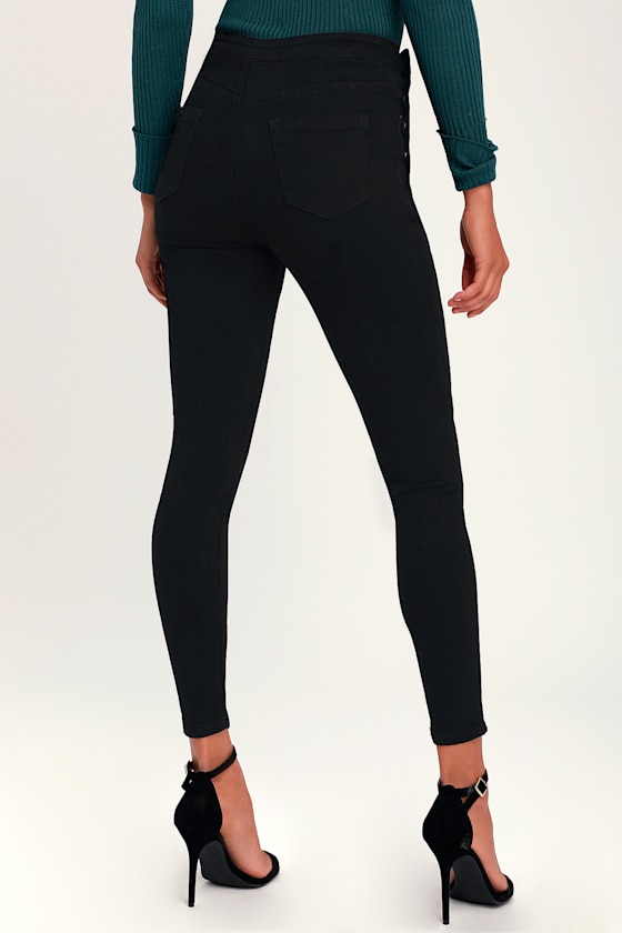 Cool Black Skinny Jeans HighWaisted Jeans ButtonFront Jeans
