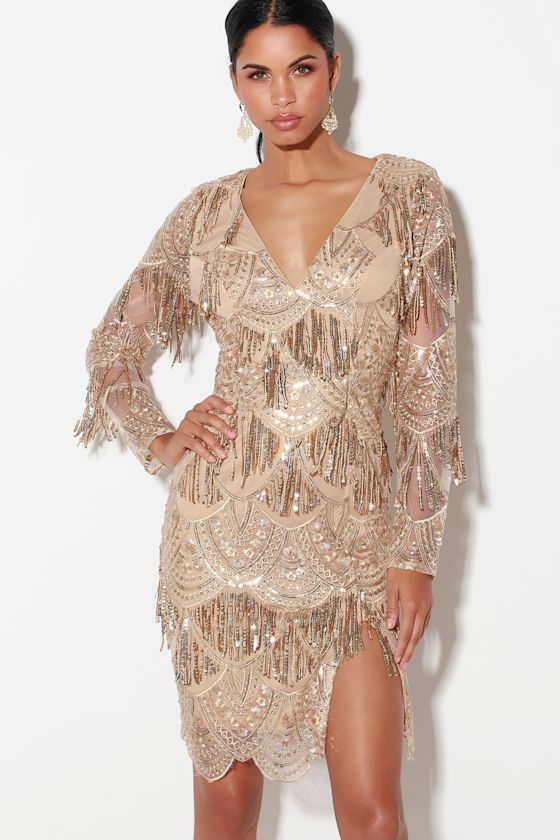 Awe-Inspiring Gold Embroidered Sequin Midi Dress 3
