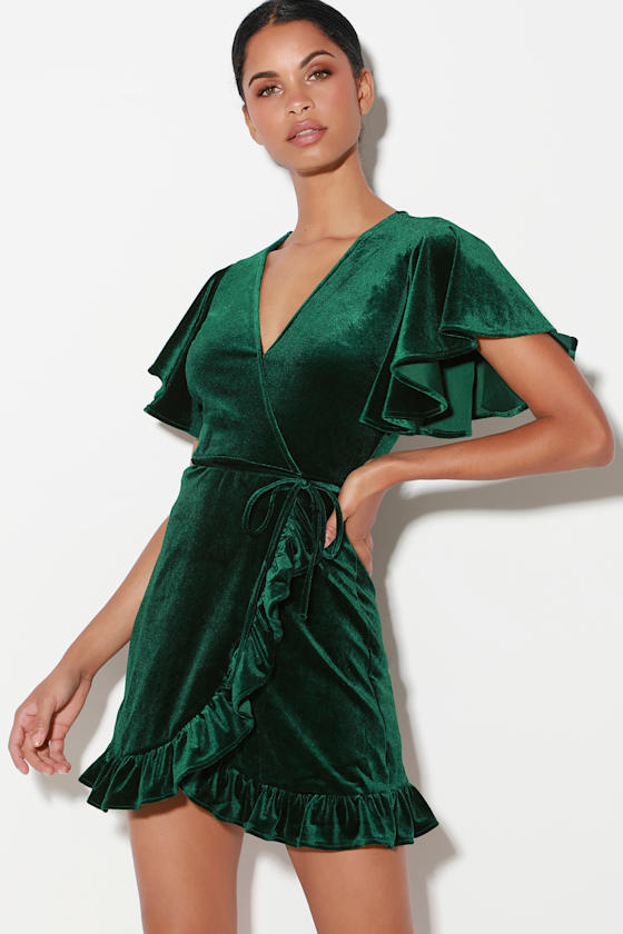 Jack by BB Dakota West Village Dark Green Velvet Wrap Dress Lulus
