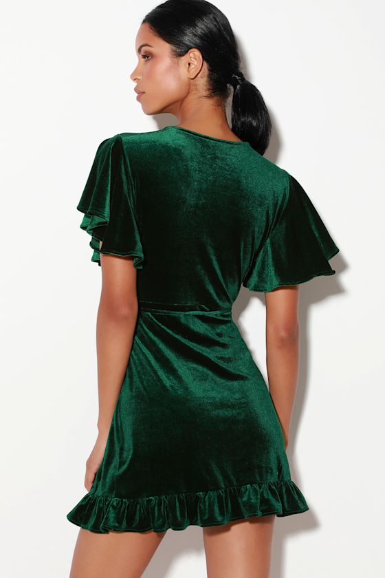 West Village Dark Green Velvet Wrap Dress 5
