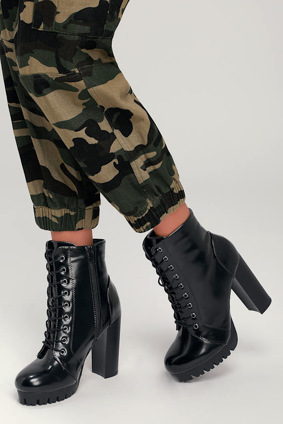 Gigi Black Patent Lace-Up Platform Boots 1
