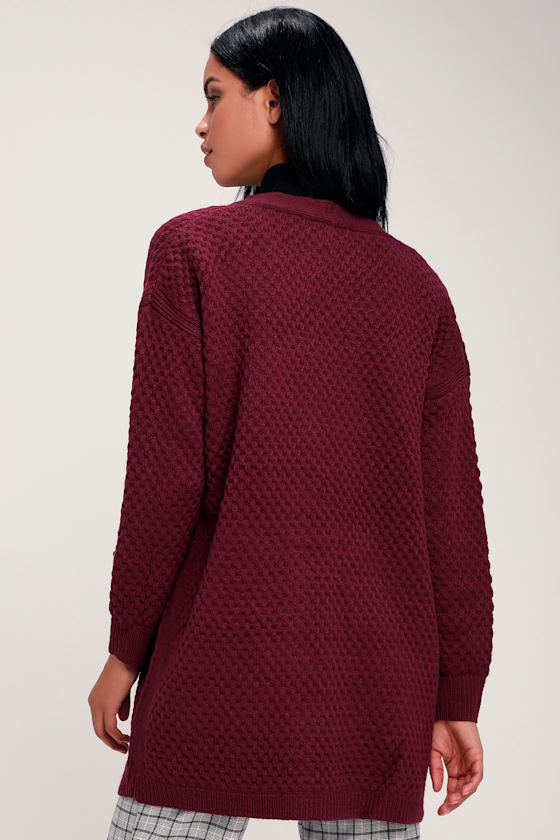 3819 Burgundy Long Wool Cardigan