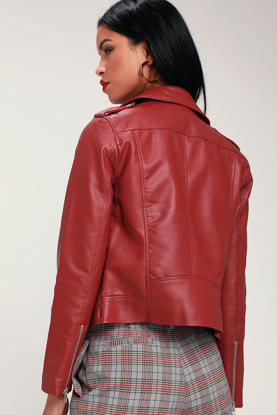 Just Ride Brick Red Vegan Leather Moto Jacket 5