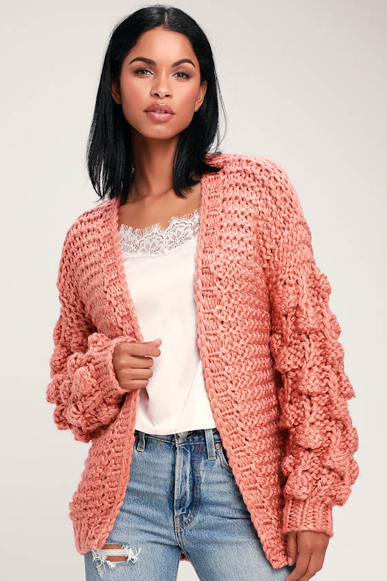 Breanna Rusty Rose Knit Cardigan Sweater 1
