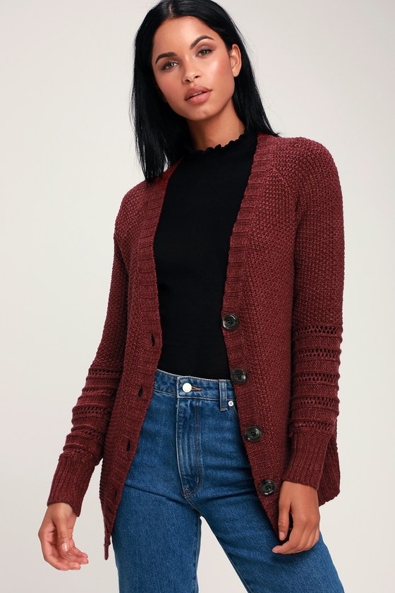 plum colored cardigan