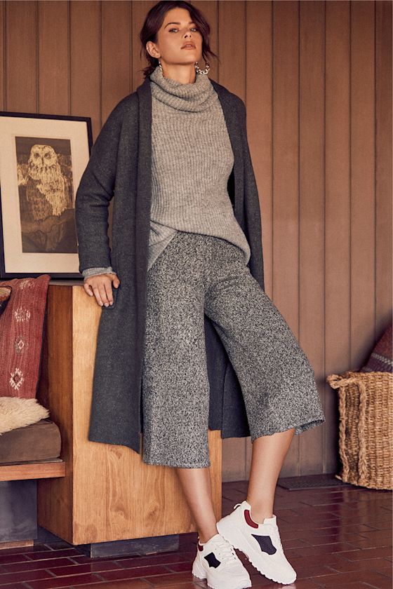 Clout-y Skies Ahead Charocal Grey Knit Culotte Pants 6