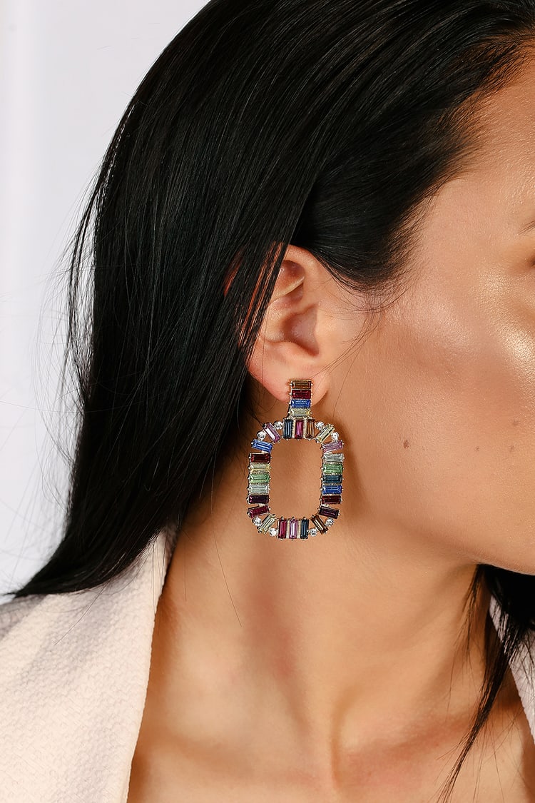 Mangle Folde Gensidig Cool Multi Rhinestone Earrings - Rainbow Statement Earrings - Lulus